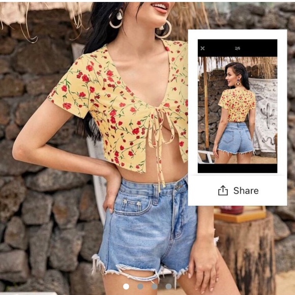 Tie front floral print crop top/cardigan - Picture 2 of 4